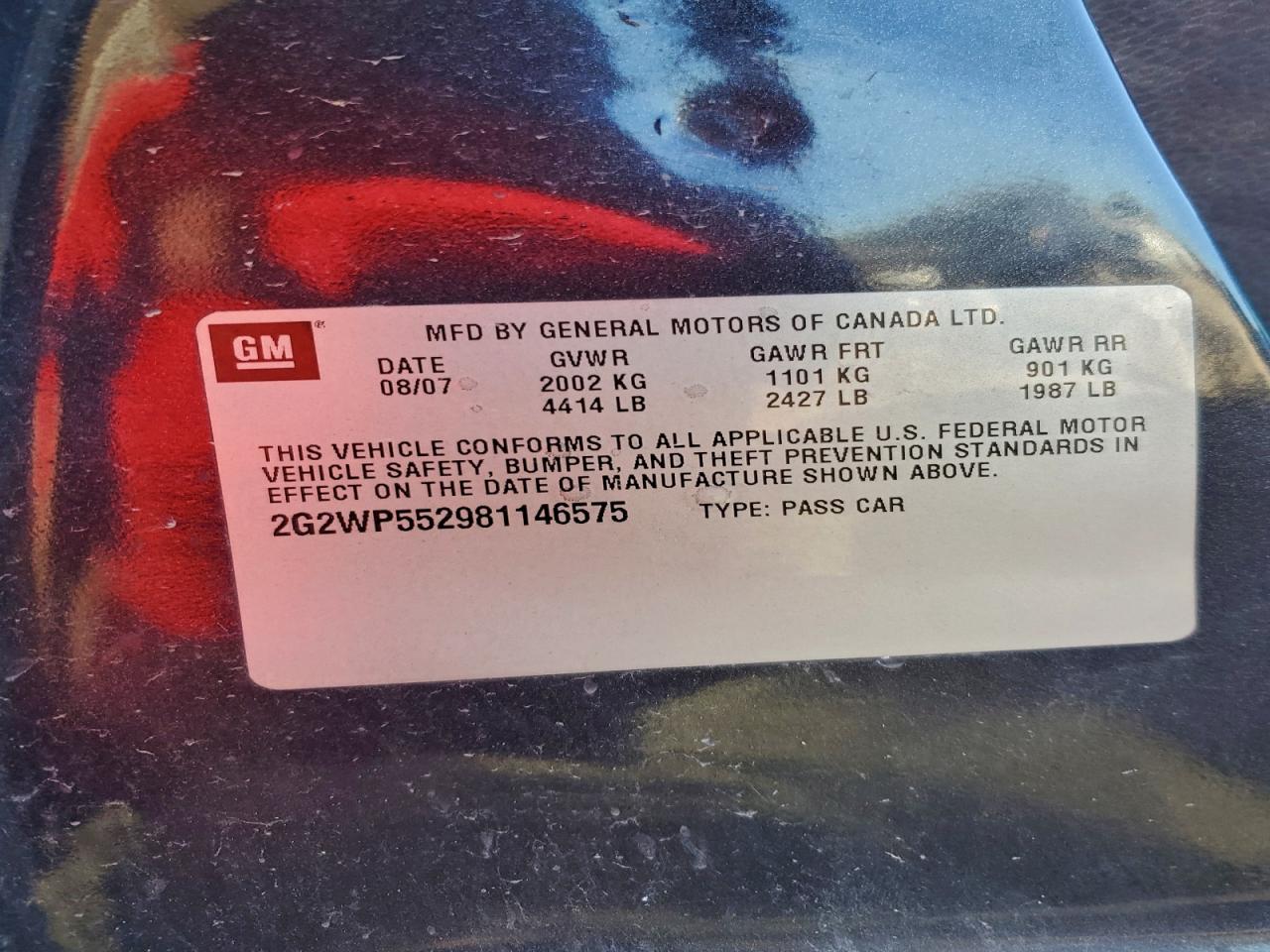 Lot #3301867014 2008 PONTIAC GRAND PRIX