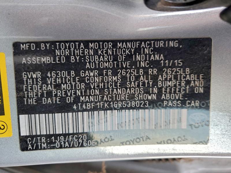 2016 TOYOTA CAMRY LE #3296534333