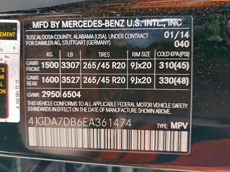 2014 MERCEDES-BENZ ML 550 4MA #3297989078