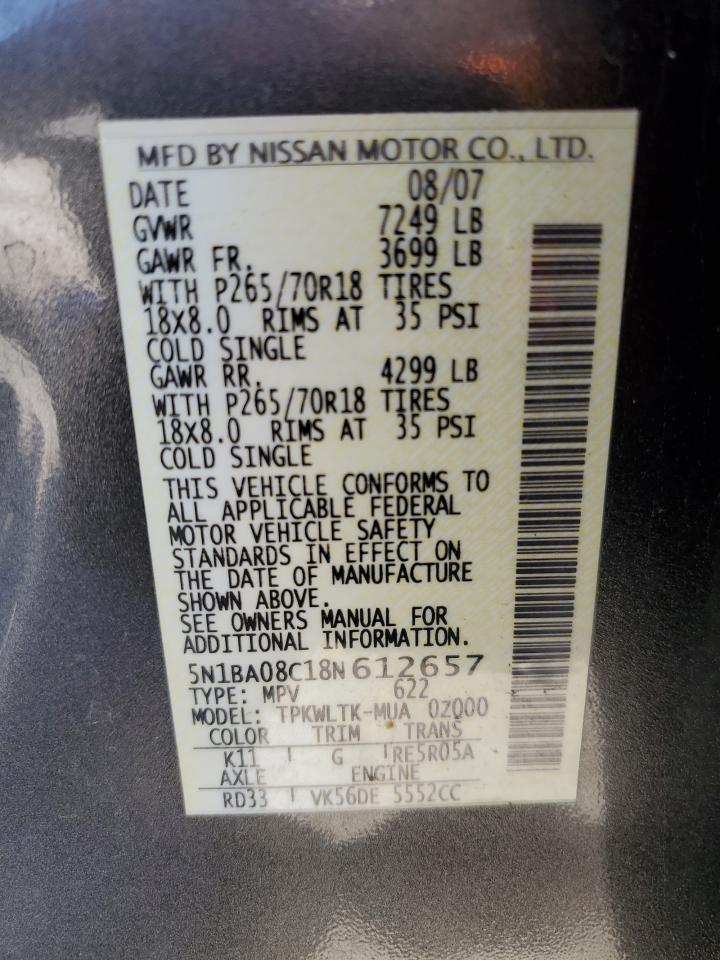 Lot #3285693666 2008 NISSAN ARMADA SE