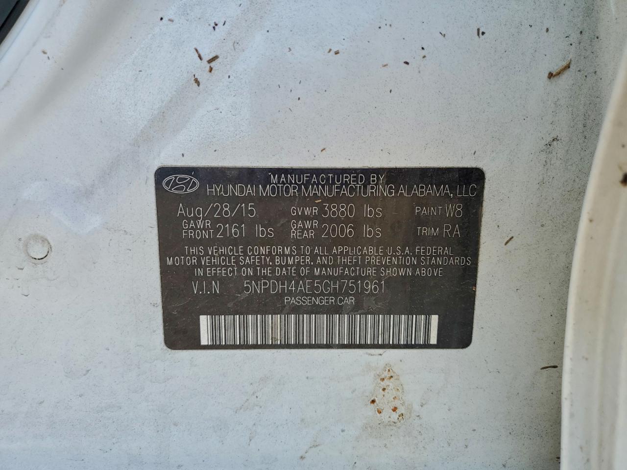 Lot #3302930617 2016 HYUNDAI ELANTRA SE