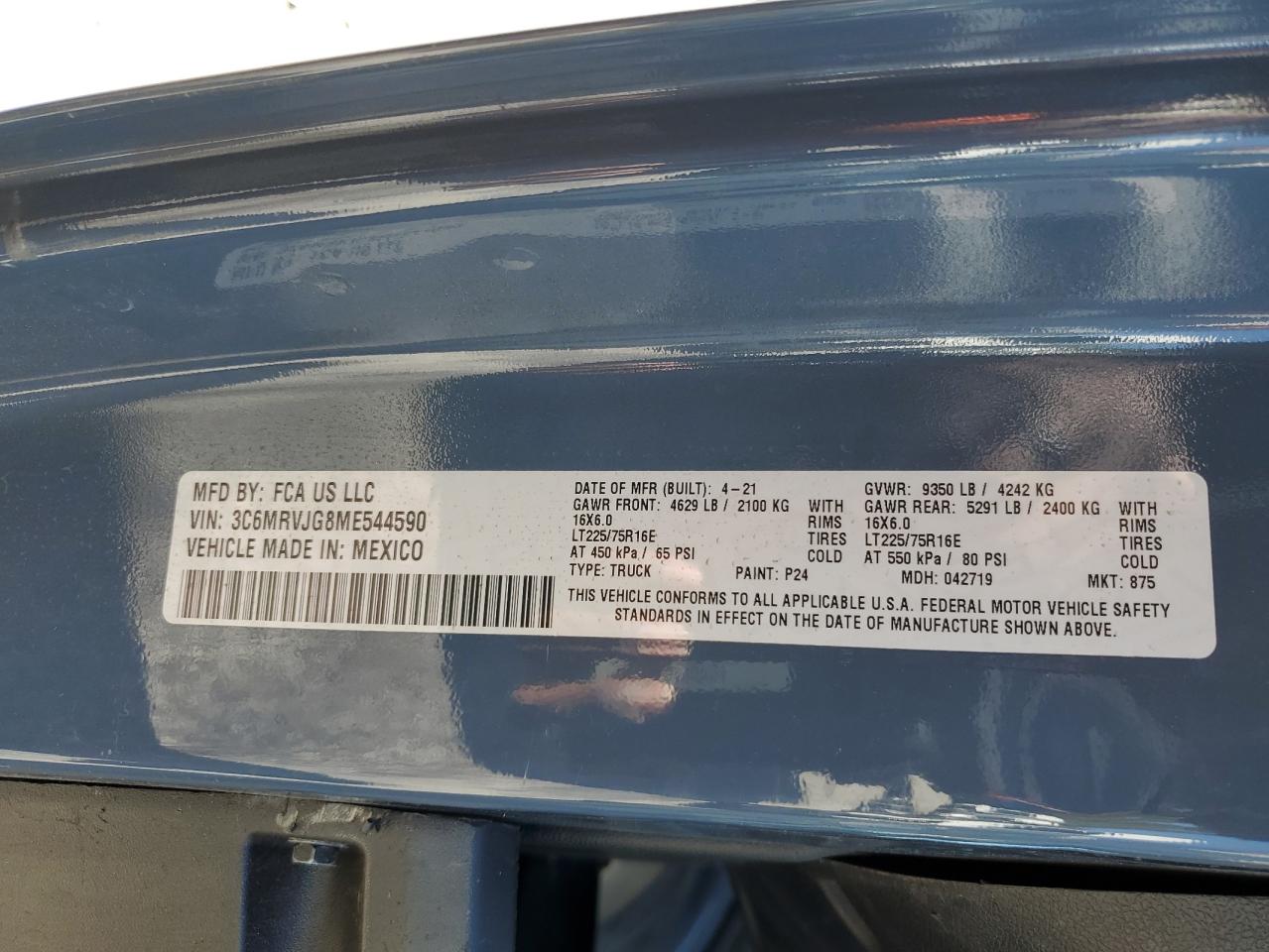 Lot #3311686224 2021 RAM PROMASTER