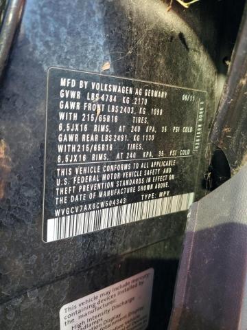 2012 VOLKSWAGEN TIGUAN S - WVGCV7AX6CW504343