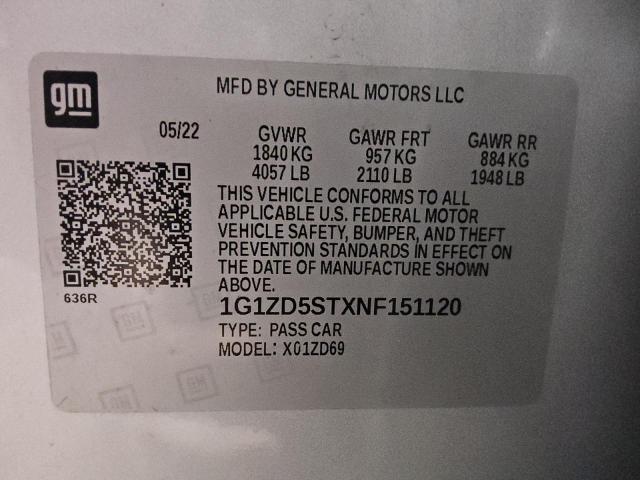 2022 CHEVROLET MALIBU LT - 1G1ZD5STXNF151120