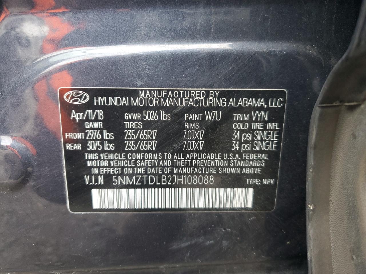 Lot #3311676229 2018 HYUNDAI SANTA FE S