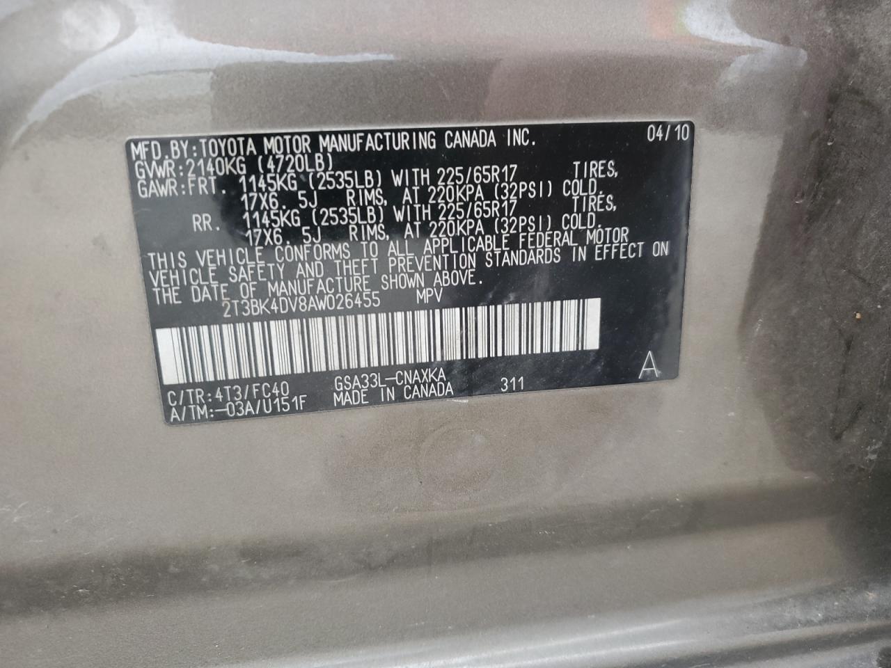 Lot #3302859012 2010 TOYOTA RAV4