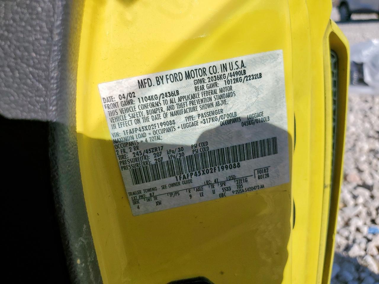 Lot #3308350029 2002 FORD MUSTANG GT