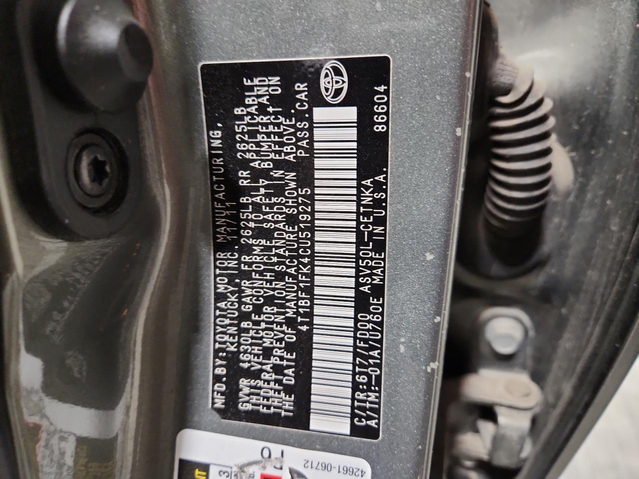 Lot #3297285378 2012 TOYOTA CAMRY BASE