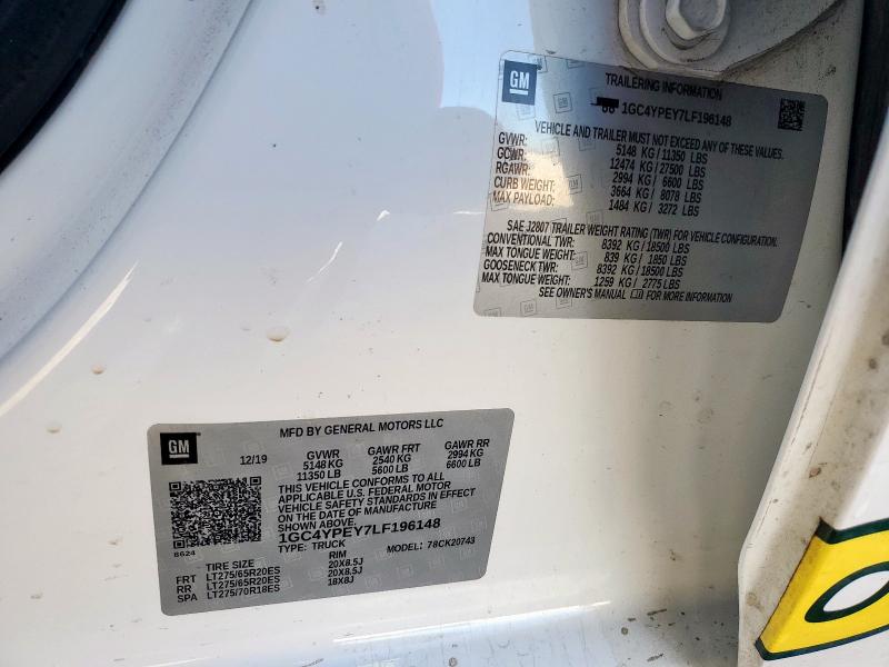 2020 CHEVROLET SILVERADO - 1GC4YPEY7LF196148