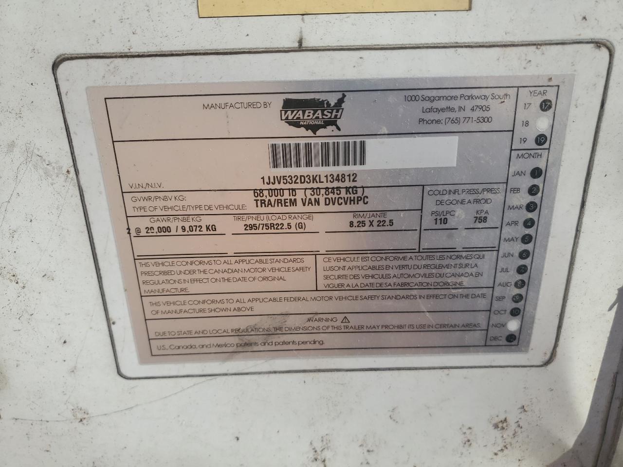 Lot #3290355777 2019 WABASH UNKNOWN