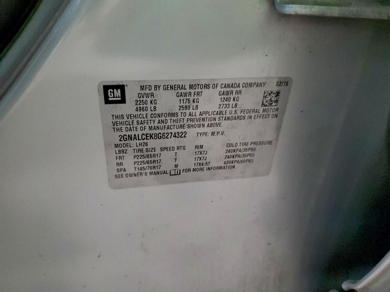 2016 CHEVROLET EQUINOX LT #3311493246