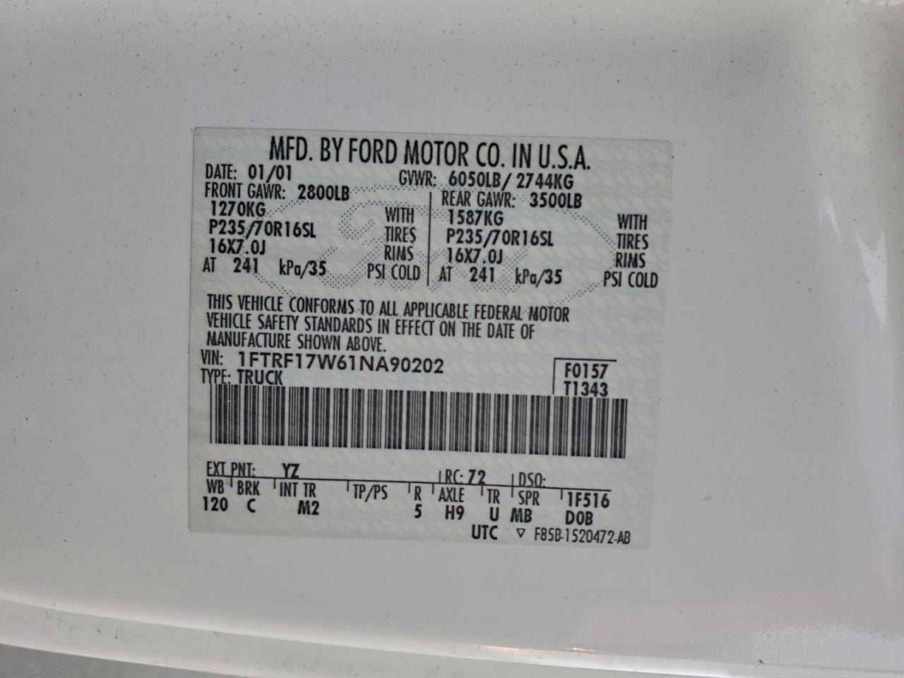 Lot #3303861783 2001 FORD F150