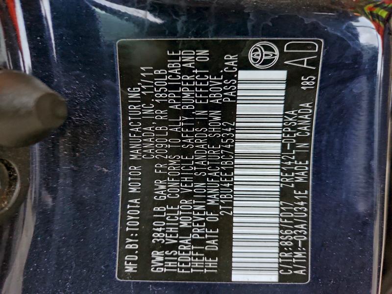 2011 TOYOTA COROLLA BA #3302793902