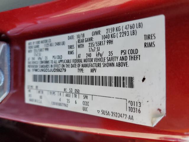 2018 FORD ESCAPE SE - 1FMCU9GD3JUD59279