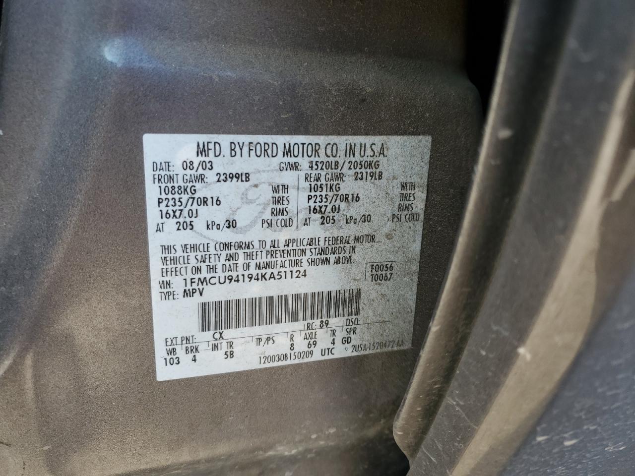 Lot #3285011936 2004 FORD ESCAPE LIM