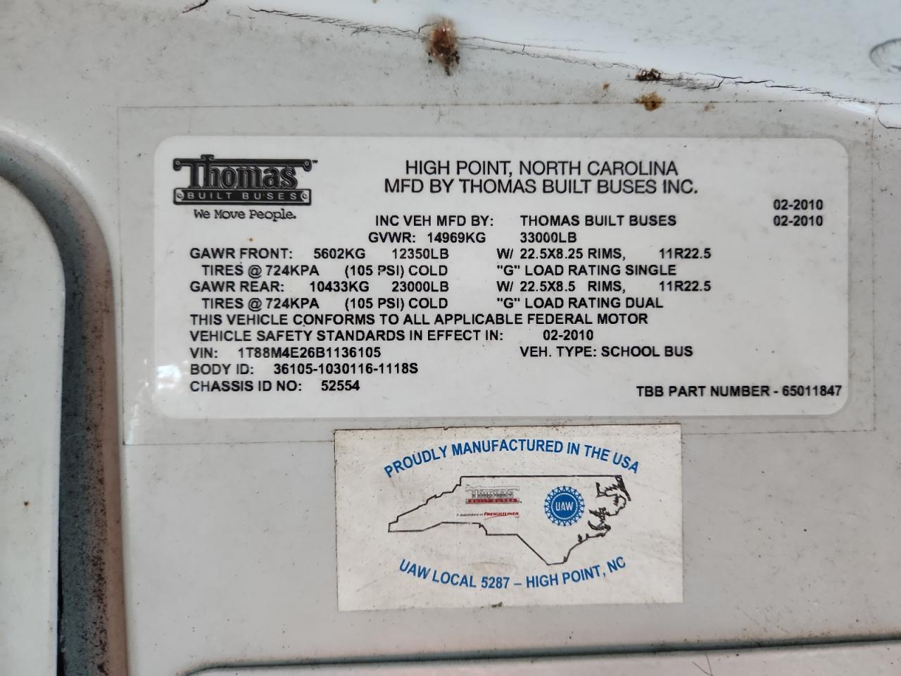 Lot #3287416370 2011 THOMAS SCHOOL BUS