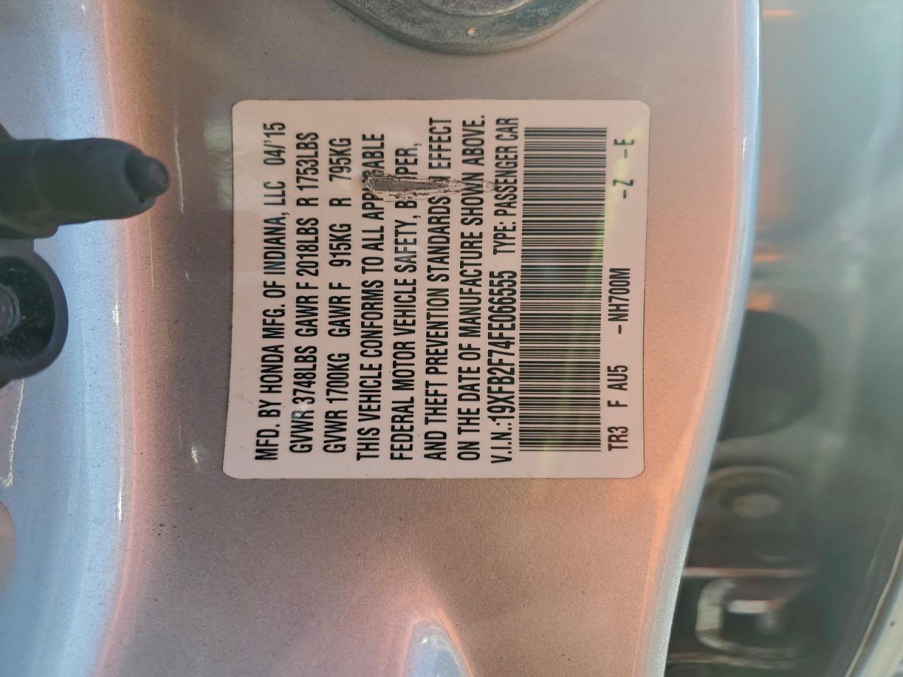 Lot #3302799985 2015 HONDA CIVIC SE