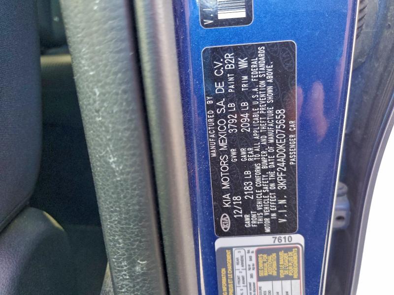 2019 KIA FORTE FE #3310407972