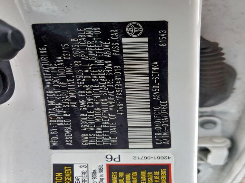 2015 TOYOTA CAMRY LE #3298023134