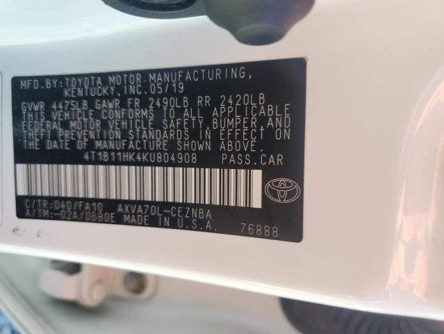 2019 TOYOTA CAMRY L - 4T1B11HK4KU804908