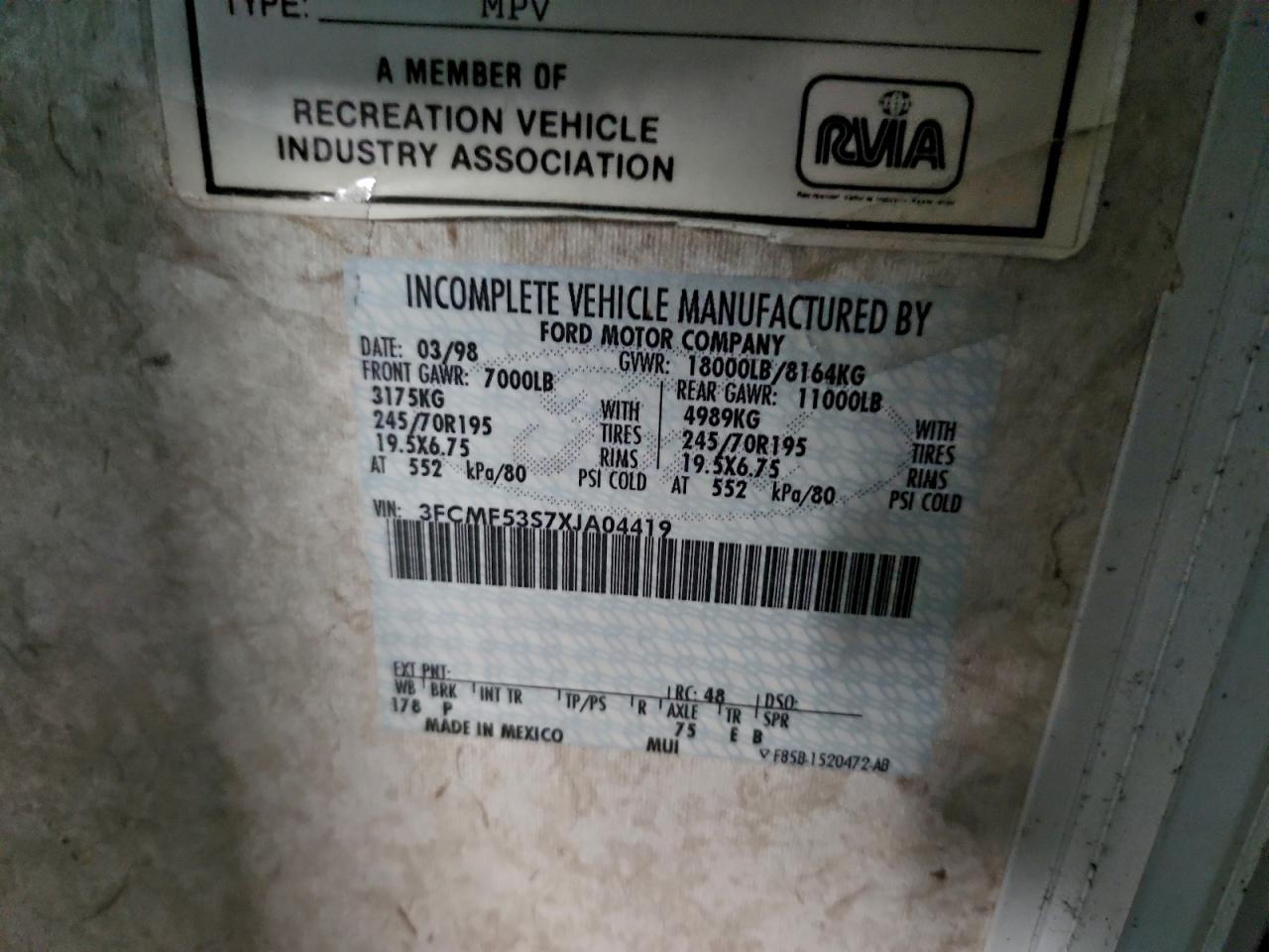 Lot #3298159258 1999 FORD SUPER DUTY F-550 MOT