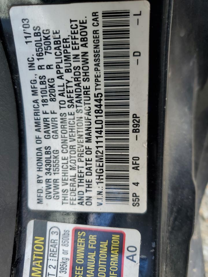 Lot #3297302384 2004 HONDA CIVIC DX V