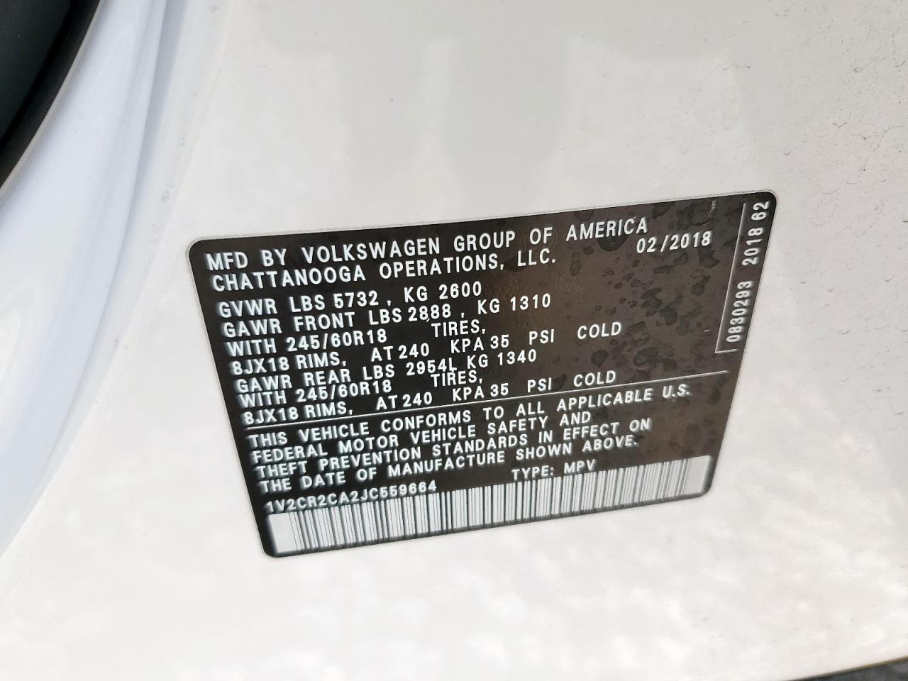 Lot #3305761789 2018 VOLKSWAGEN ATLAS SE