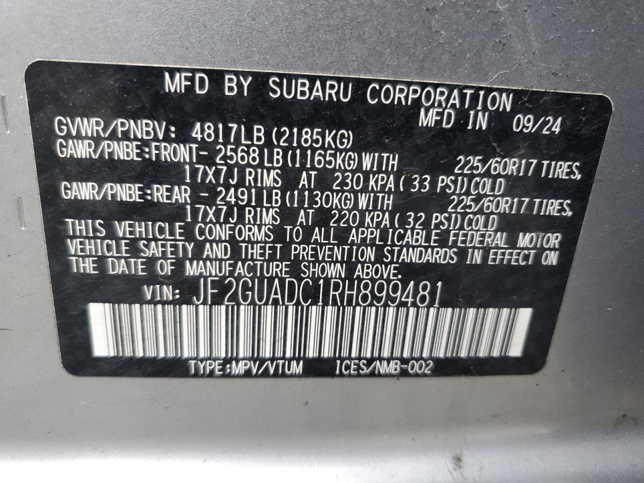Lot #3309422004 2024 SUBARU CROSSTREK