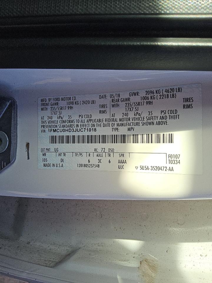 Lot #3310336982 2018 FORD ESCAPE SEL