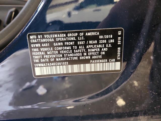 2019 VOLKSWAGEN PASSAT SE - 1VWMA7A34KC001022