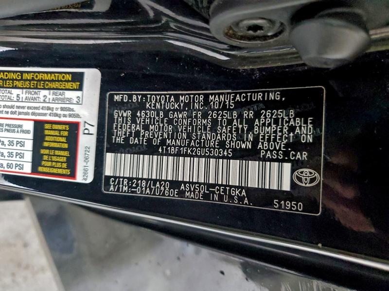 2016 TOYOTA CAMRY LE #3297948805