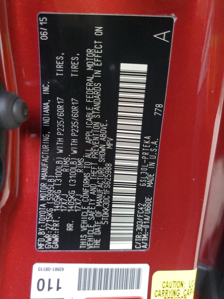 Lot #3304148514 2015 TOYOTA SIENNA LE