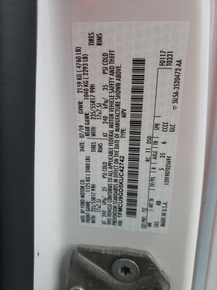 Lot #3287484008 2019 FORD ESCAPE SE