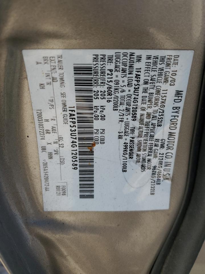 Lot #3286785889 2004 FORD TAURUS SE
