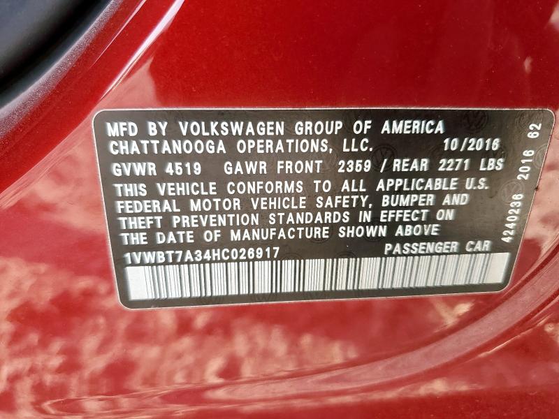 2017 VOLKSWAGEN PASSAT SE #3291479013