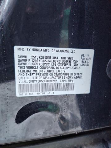 2017 HONDA PILOT EXL #3296612010