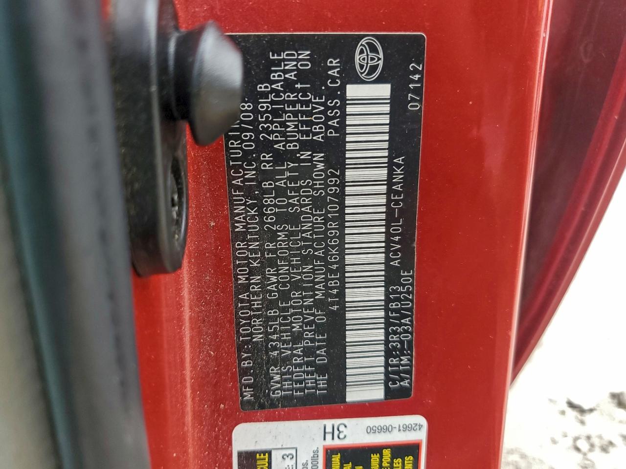 Lot #3296337422 2009 TOYOTA CAMRY BASE