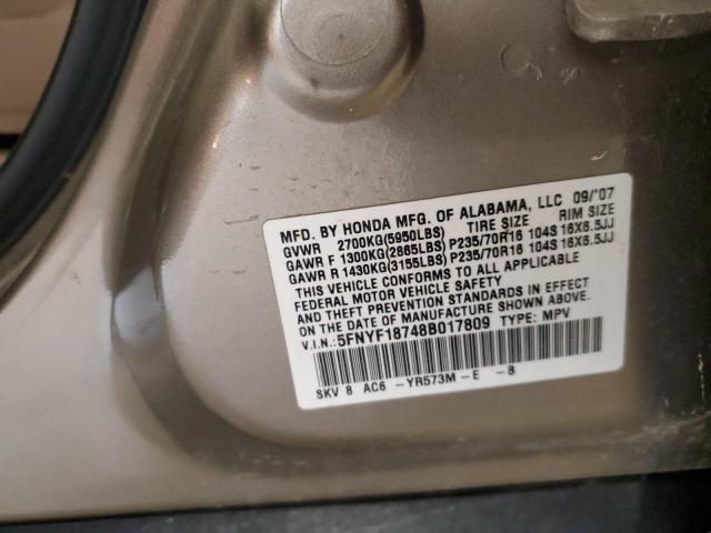 2008 HONDA PILOT EXL #3282592907