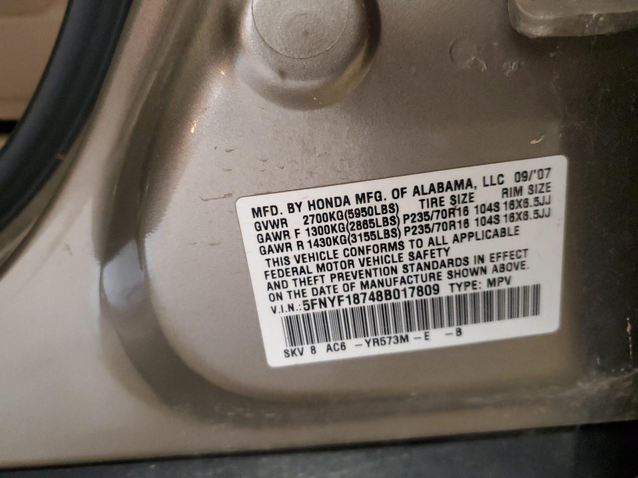 Lot #3282592907 2008 HONDA PILOT EXL