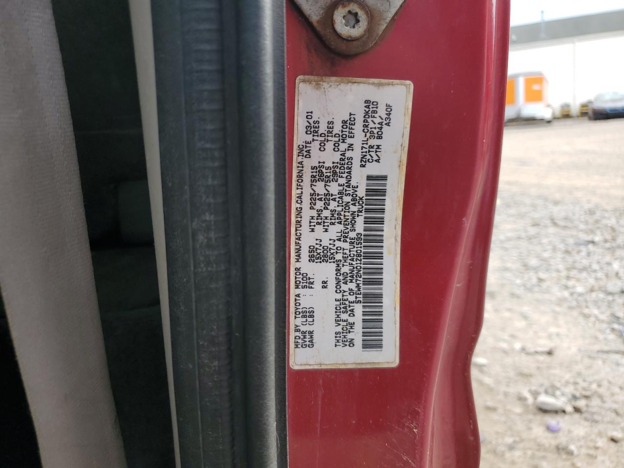 Lot #3279561260 2001 TOYOTA TACOMA XTR