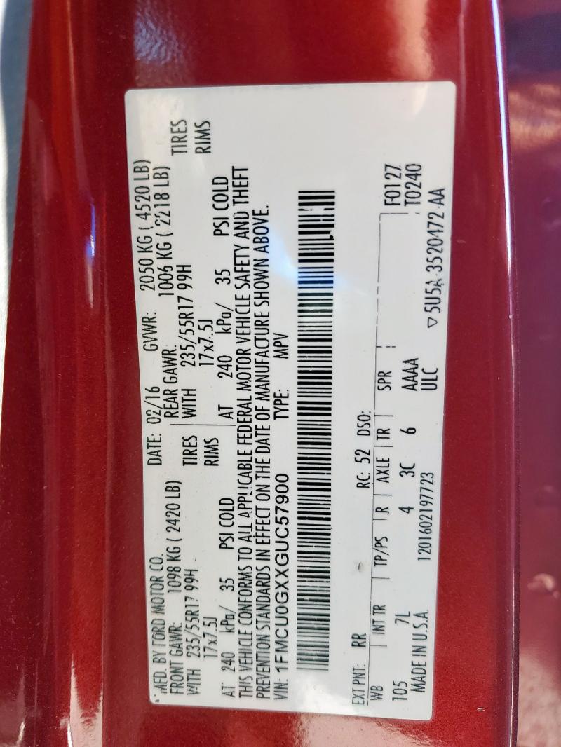 2016 FORD ESCAPE SE - 1FMCU0GXXGUC57900