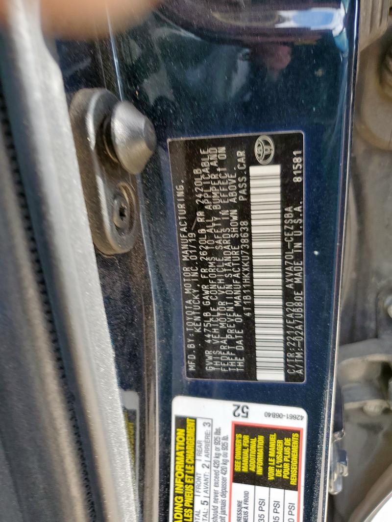 2019 TOYOTA CAMRY L #3294397526