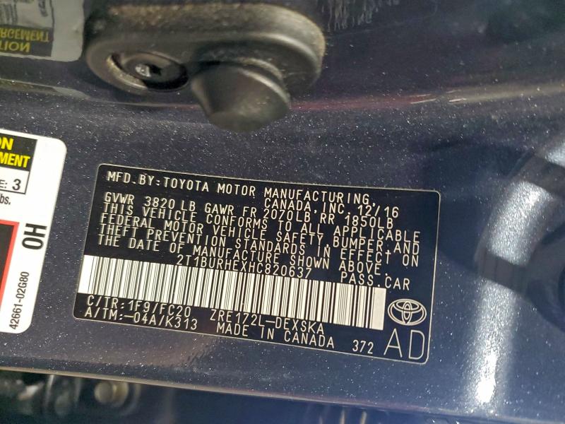 2017 TOYOTA COROLLA L #3301962462