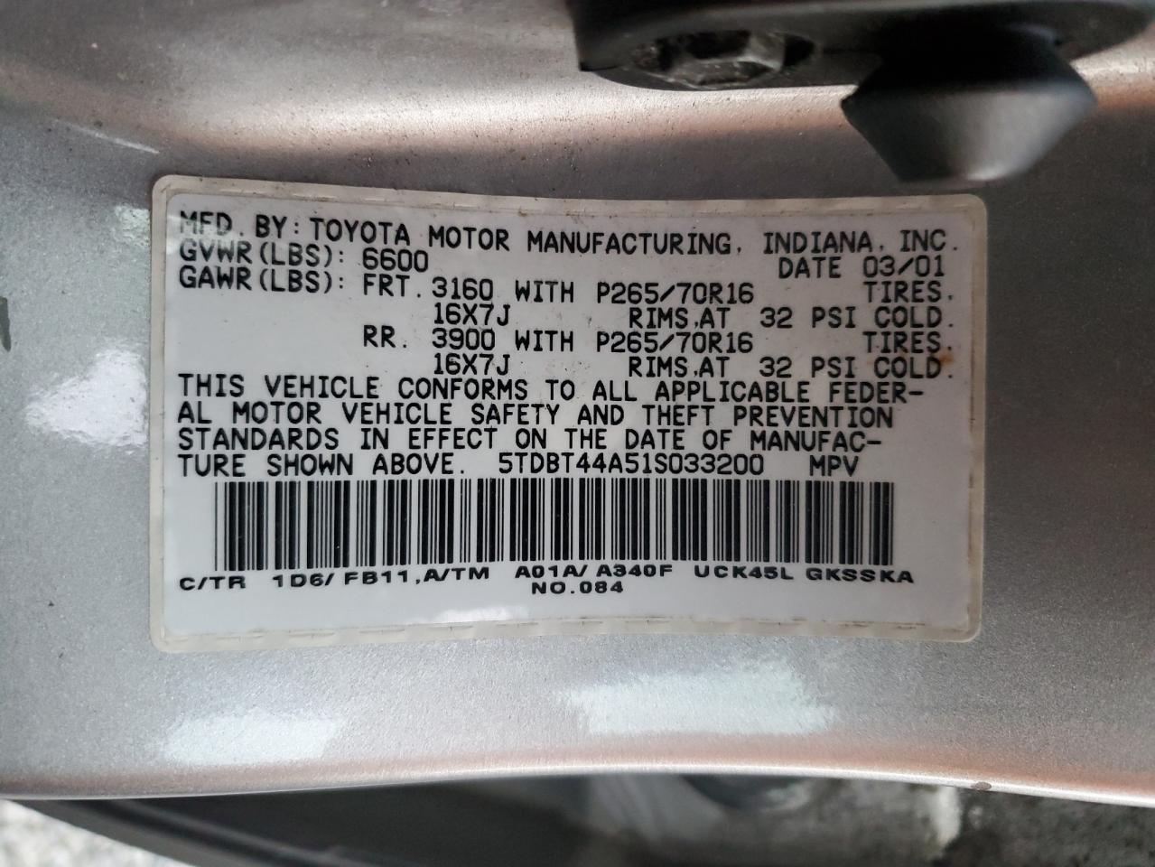 Lot #3286710302 2001 TOYOTA SEQUOIA SR