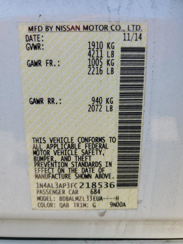 Lot #3302788918 2015 NISSAN ALTIMA 2.5