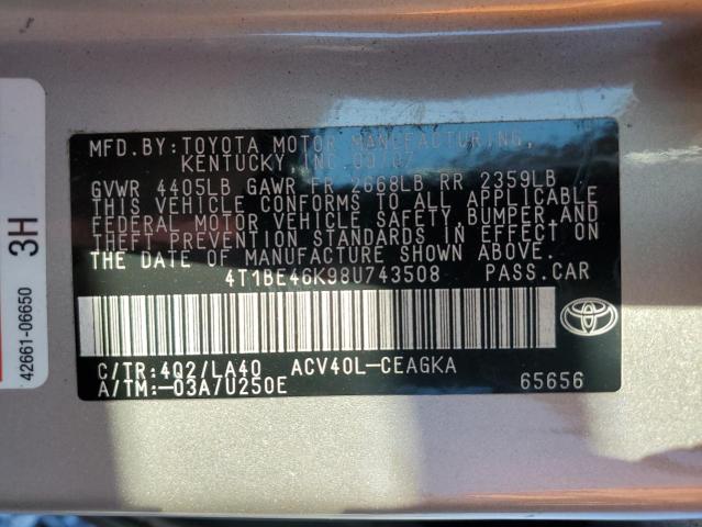2008 TOYOTA CAMRY CE #3310440298
