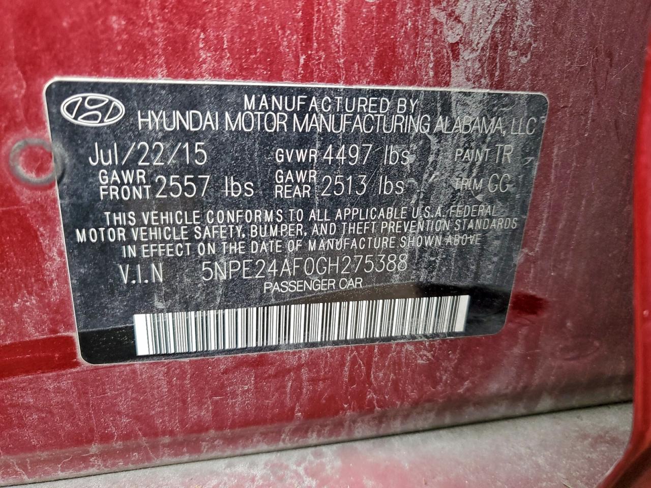 Lot #3302652025 2016 HYUNDAI SONATA SE