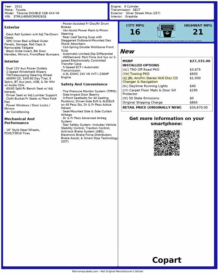 2012 TOYOTA TACOMA DOU #3297895793
