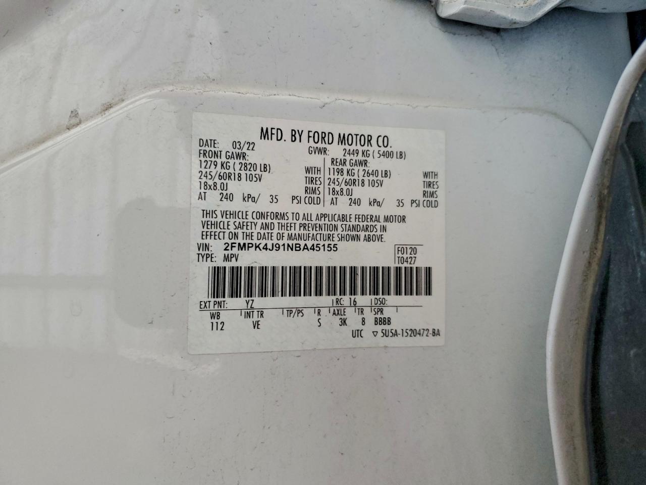 Lot #3318911916 2022 FORD EDGE SEL