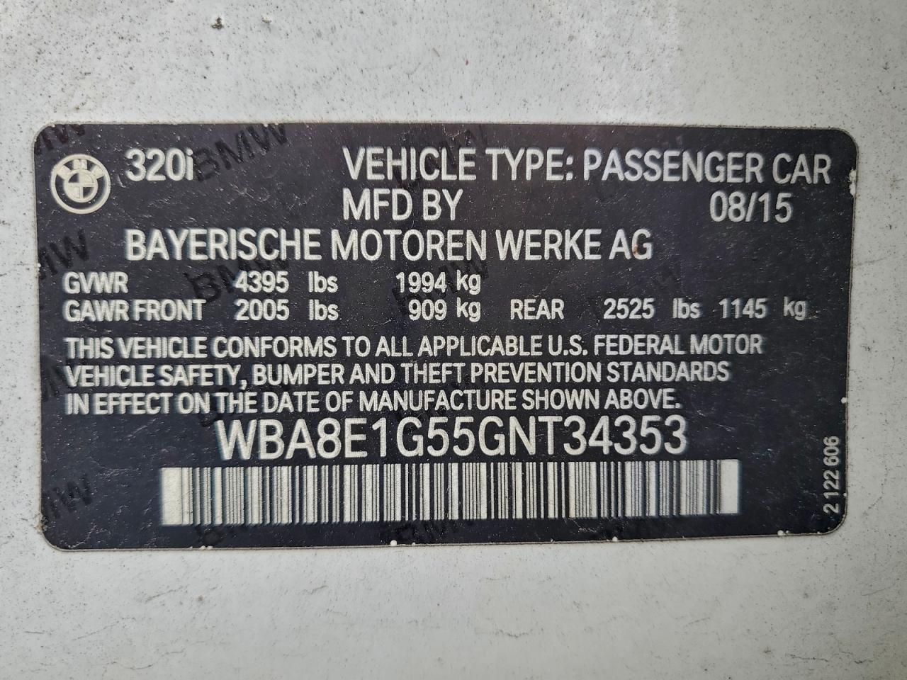 Lot #3316009782 2016 BMW 320 I